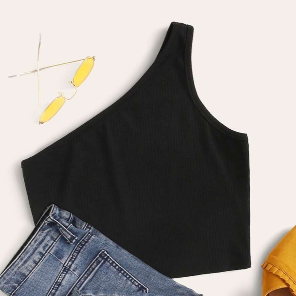 Black One-Shoulder Crop Top